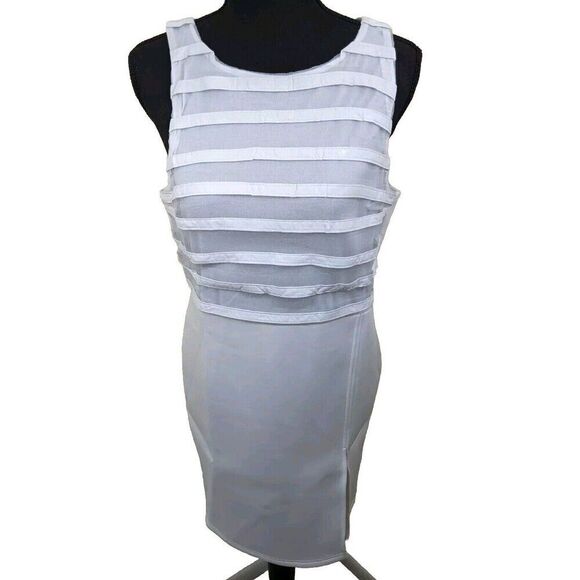 Lucy & Co White A- Line Side Slit Stripe Sheath Mini Dress Medium - Picture 1 of 12